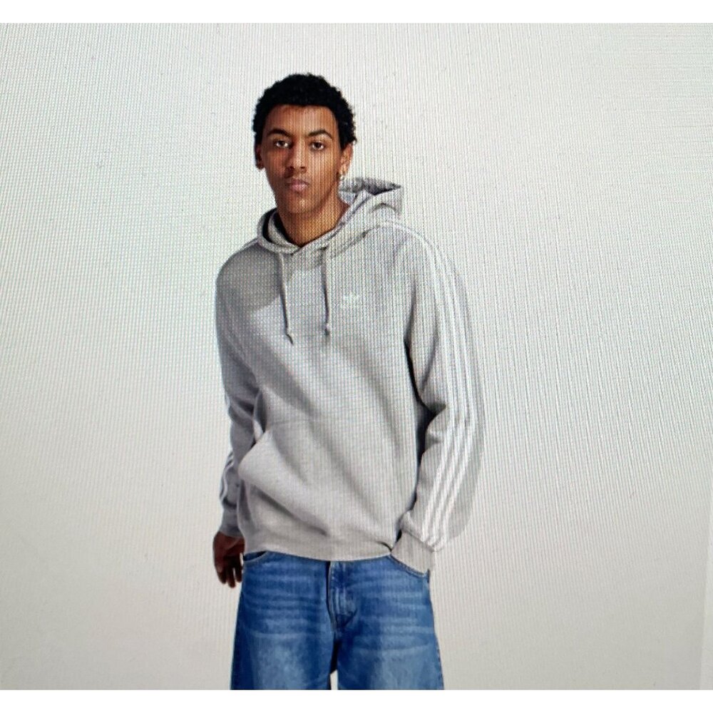 Adidas Gray Hooded Sweatshirt M Mens With White Stripes & Logo